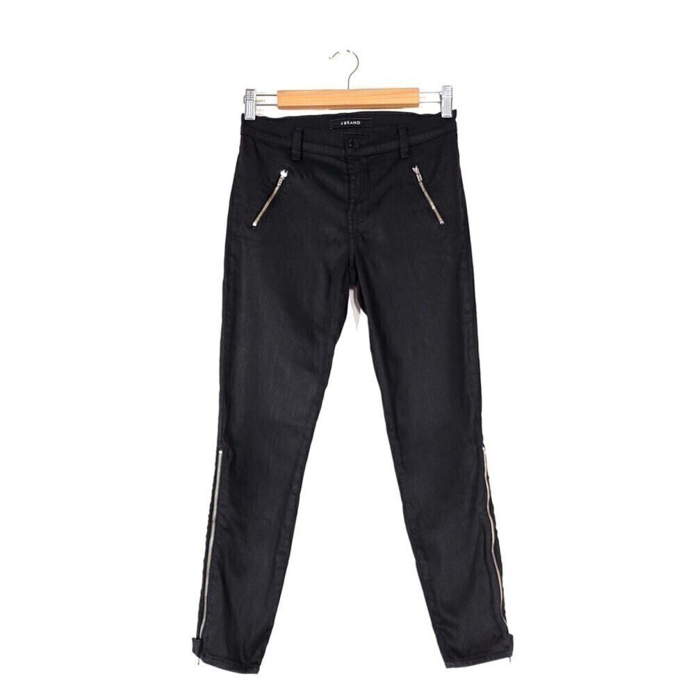 J BRAND Carey Moto Cropped Coated Denim Legging Skinny Jean Black Lacq Biker XS